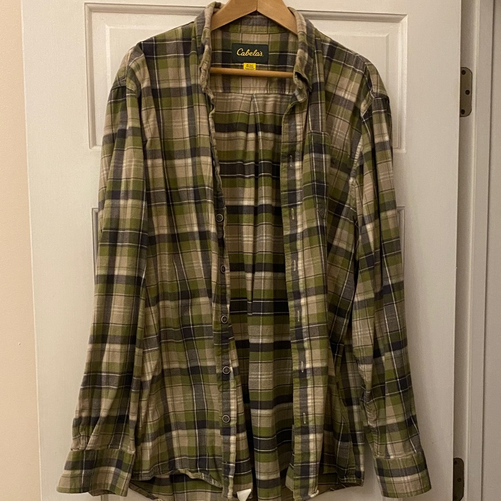 Cabela's Olive and Beige flannel